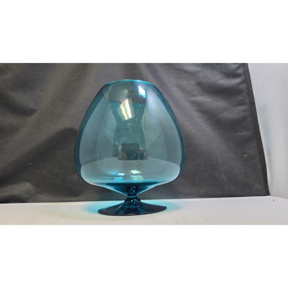 Vintage Empoli Optic Brandy Snifter Vase Art Glass Aqua Blue